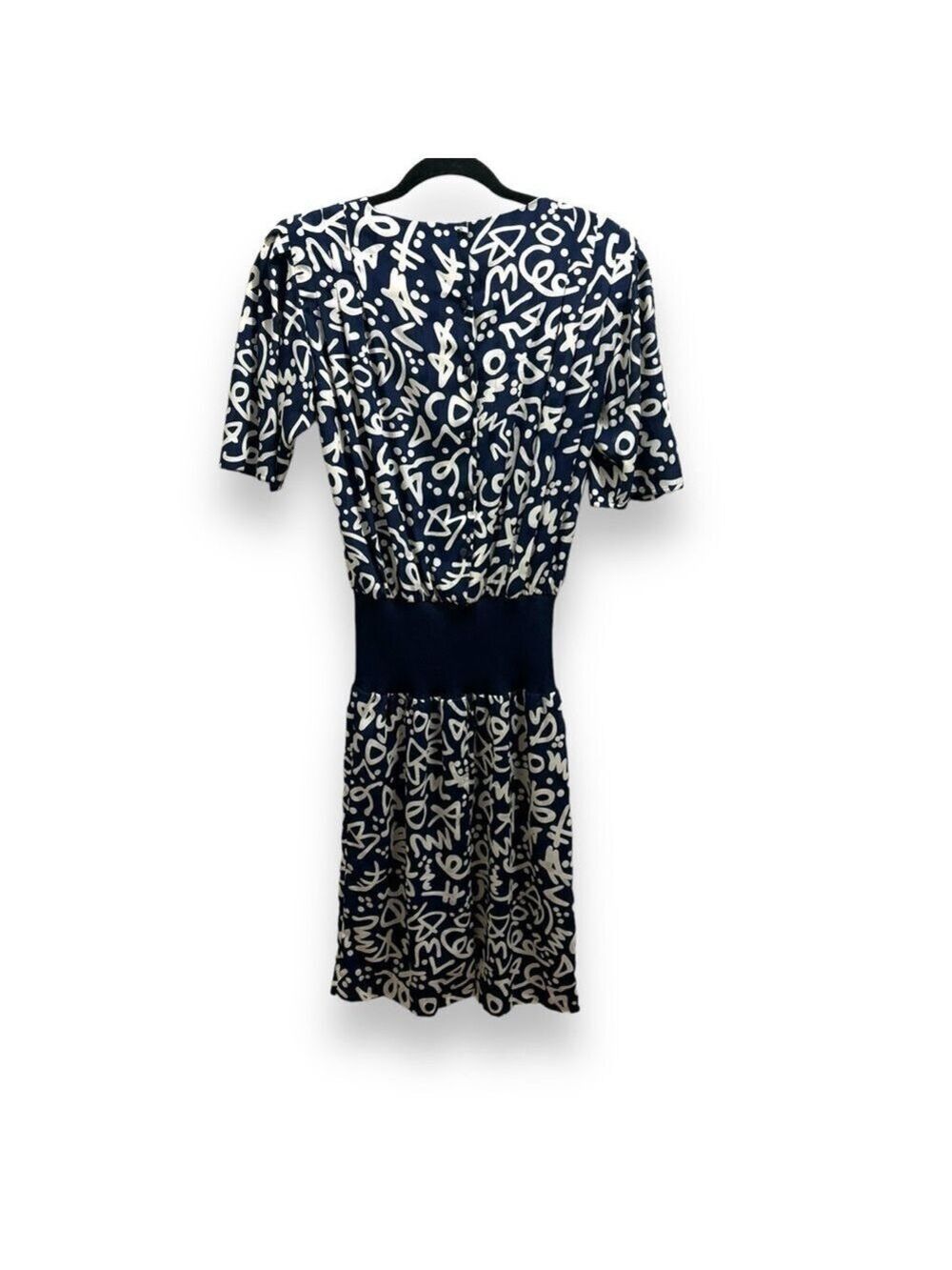 Vintage Liz Claiborne 80s 90s Padded Shoulder Navy White Midi Dress - 10